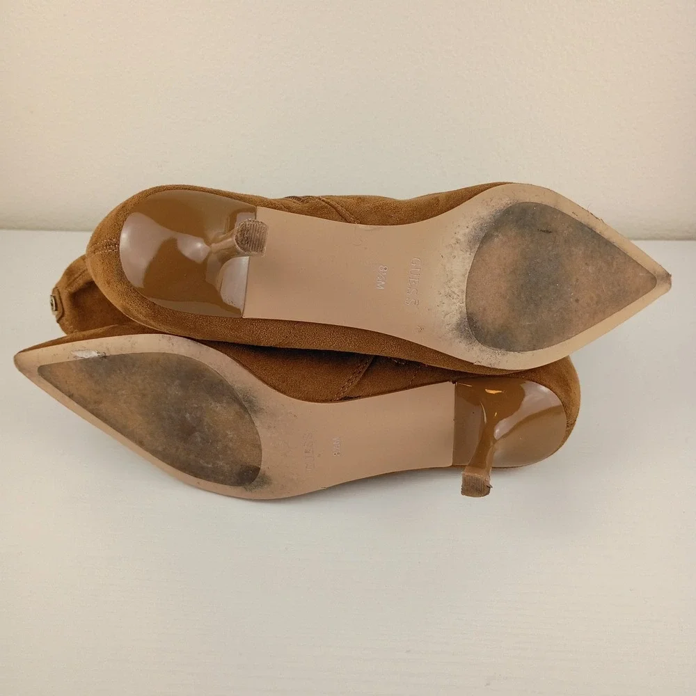 Guess Yanka2 Brown Faux Suede Pointed Toe Kitten Heel Ankle Boots Womens 8.5M